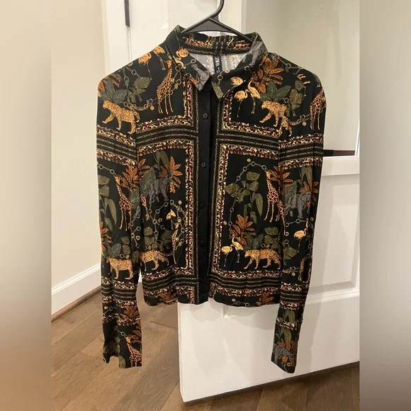 Zara Animal Print Button Down Shirt - Picture 1 of 5